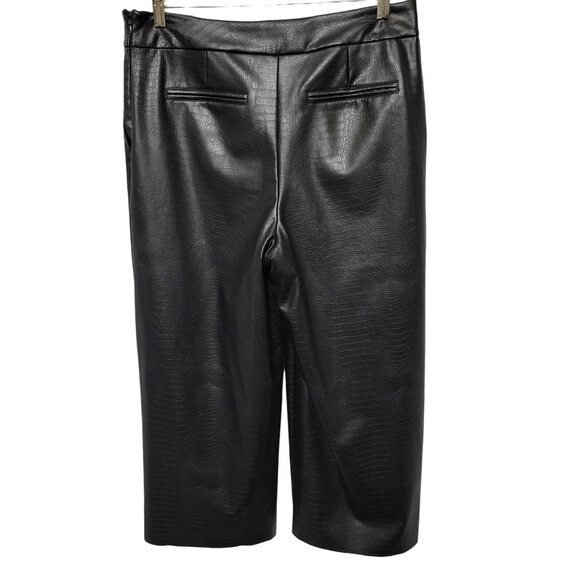 J Jason Wu Sz 10 Pants Faux Leather Croc Texture Cropped Culotte Wide Leg Black - Picture 2 of 11